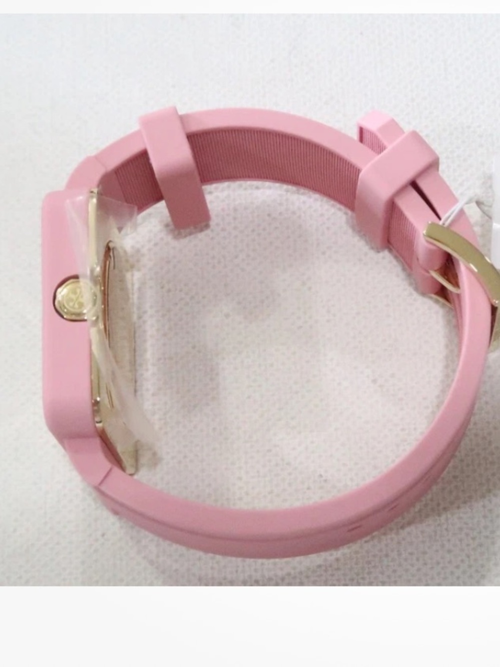 Tory Burch Izzie Watch Pink Silicone Square Watch with Gold Bezel 36 mm - Picture 3 of 15